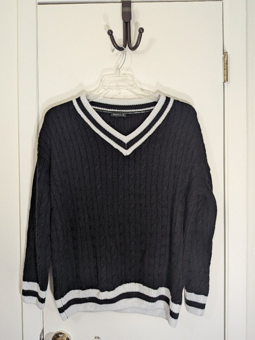 Black & White V-Neck Preppy Sweater